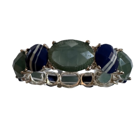 NAPIER Stretch Bracelet Coastal Blue and Aqua Cabachon Stones Silver - Picture 5 of 5